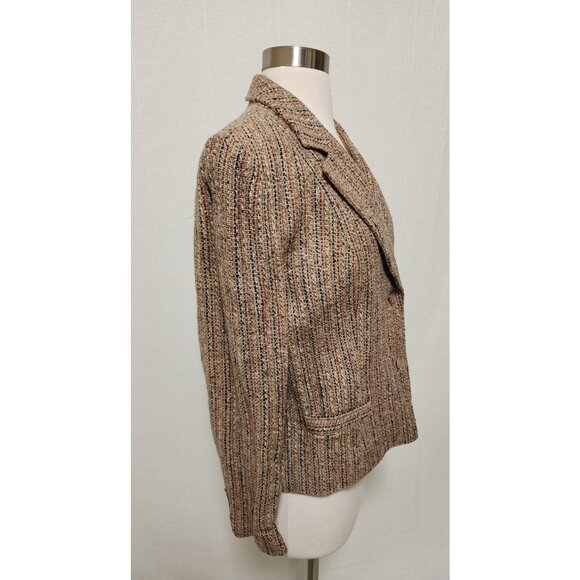 Womens 70s 80s Vintage Blazer Jacket Textured Knit Tan Brown Stripes - Picture 8 of 8